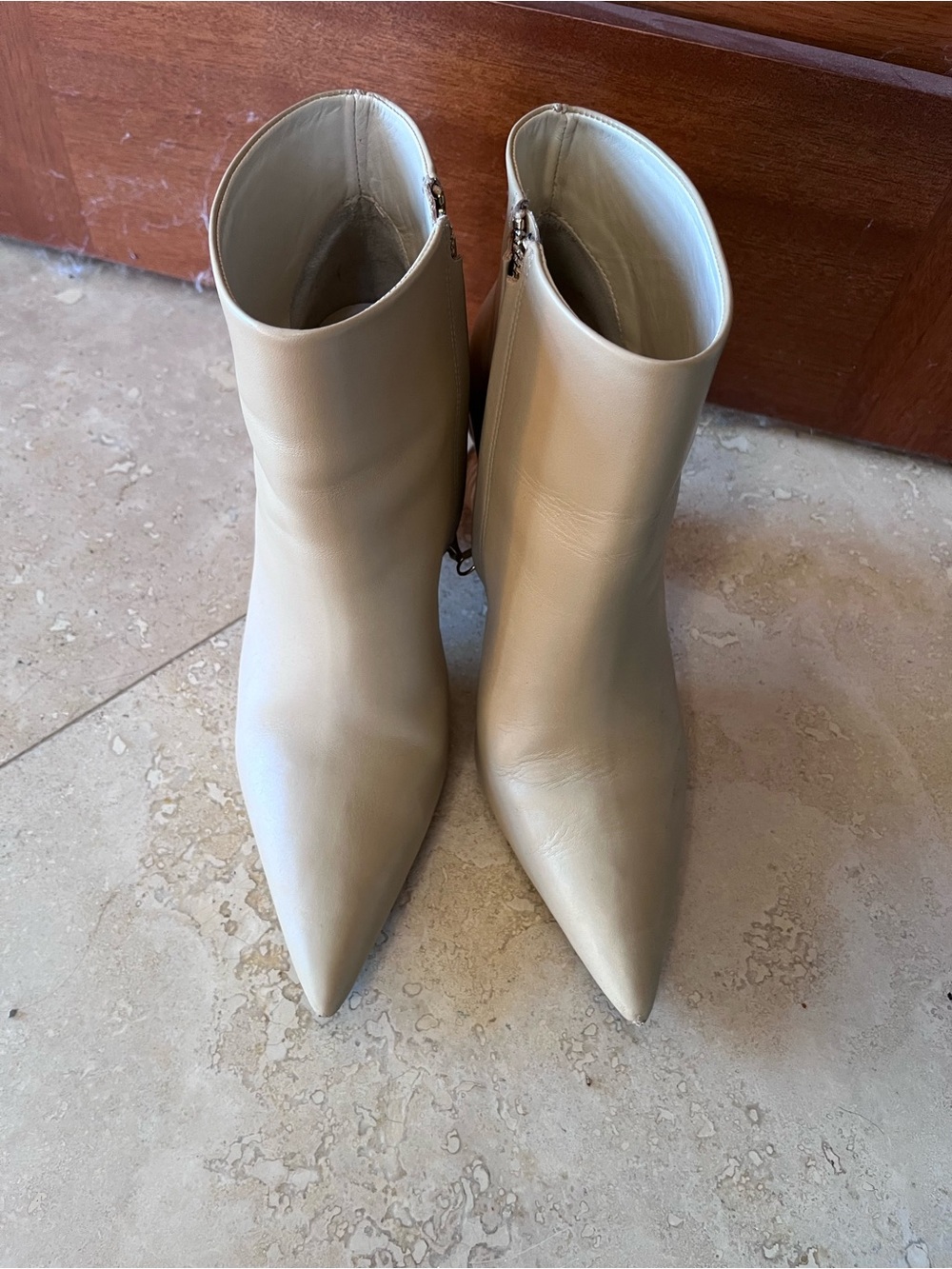 Cult Gaia Pointed-Toe Cream Ankle Booties